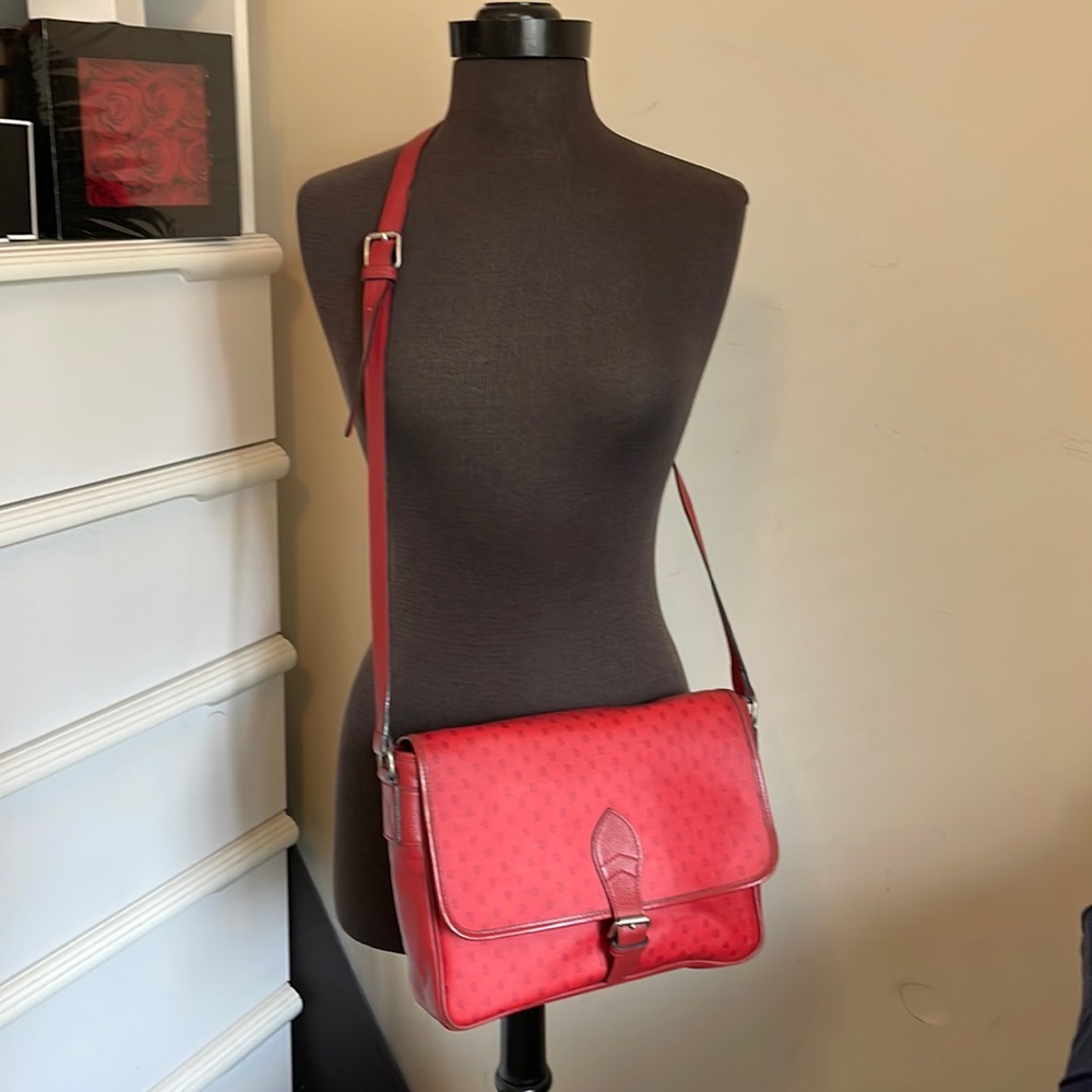 Vintage Fendi Red Canvas Leather Cross Body Bag Rare